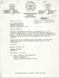Letter from Barbara Kingston to Isazetta Spikes, August 15, 1991