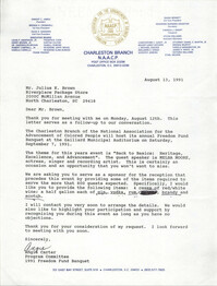 Letter from Angie Carter to Julius K. Brown, August 13, 1991