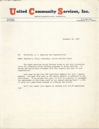 United Community Service, Inc. Memorandum, December 29, 1967