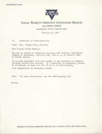 Coming Street Y.W.C.A. Memorandum, February 6, 1967