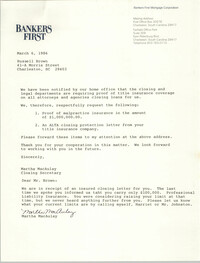 Letter from Martha MacAulay to Russell Brown,  March 6, 1986