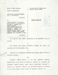 Amended Complaint, State of South Carolina, County of Charleston, Cotton Belt Insurance Company vs. Reginald C. Barrett Sr., et al., July 6, 1984