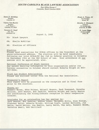 South Carolina Black Lawyers Association, Memorandum,  Sheila McMillan, August 2, 1985