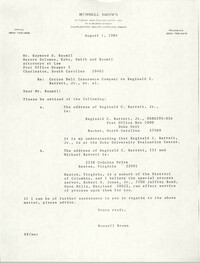 Letter from Russell Brown to Raymond S. Baumil, August 1, 1984
