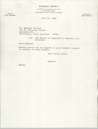 Letter from Russell Brown to Raymond W. Barrett, July 17, 1984