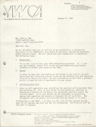 Y.W.C.A. of the Sumter Area Memorandum, January 11, 1982