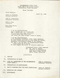 Staff List and Agenda, Neighborhood Youth Corps, April 21, 1966