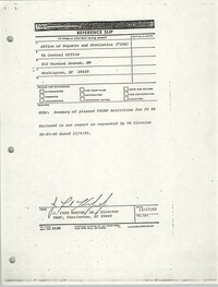 Veterans Administration Reference Slip for Planned FEORP Activities, December 1985