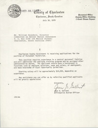 Letter from Joan G. Gallant to William Saunders, July 16, 1979