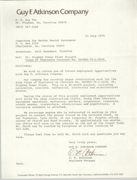 Letter from C. E. Atkinson to William Saunders, July 23, 1979