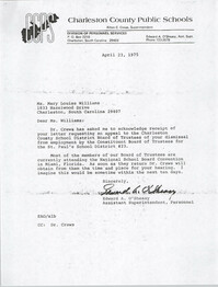 Letter from Edward A. O'Sheasy to Mary L. Williams, April 23, 1975