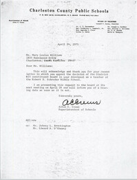 Letter from Alton C. Crews to Mary L. Williams, April 24, 1975