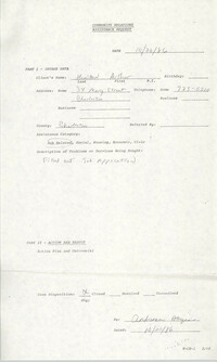 Community Relations Assistance Request, October 20, 1986