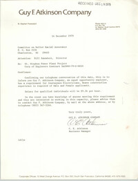 Letter from C. E. Atkinson to William Saunders, December 14, 1979
