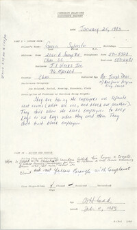 Community Relations Assistance Request, January 25, 1983