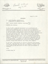 City of Charleston Department of Leisure Services Memorandum, August 21, 1978