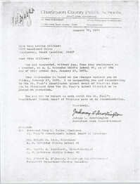 Letter from Johnny L. Brockington to Mary Louise Williams, January 22, 1975