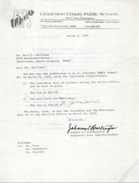 Letter from Johnny L. Brockington to Mary L. Williams, March 5, 1975