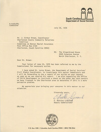 Letter from E. Bentley Lipscomb to J. Arthur Brown, July 25, 1975