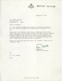Letter from Lyn Corbett to William Saunders, February 16, 1978
