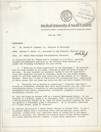 Medical University of South Carolina Memorandum, July 15, 1975