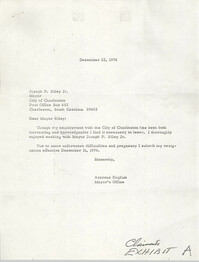 Letter from Arcrena English to Joseph P. Riley, Jr., December 22, 1976