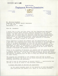 Letter from Robert E. David to William Saunders, September 21, 1978