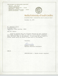 Letter from George M. Marion to Nathaniel Taylor, November 13, 1975