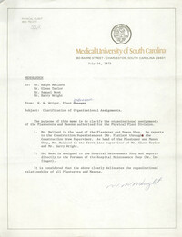 Medical University of South Carolina Memorandum, July 16, 1975