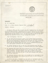 Medical University of South Carolina Memorandum, July 7, 1975