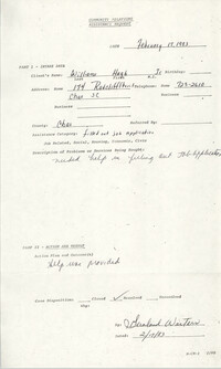 Community Relations Assistance Request, February 17, 1983