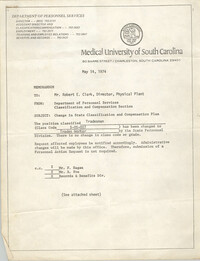 Medical University of South Carolina Memorandum, May 14, 1974