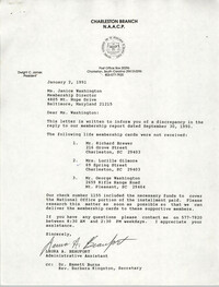 Letter from Laura A. Beaufort to Janice Washington, January 2, 1991