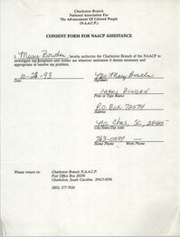 Consent Form for NAACP Assistance Signed by Mary Bowden, October 28, 1993