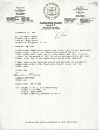 Letter from Barbara Kingston to Isazetta Spikes, September 25, 1991