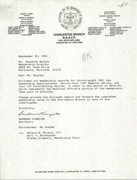 Letter from Barbara Kingston to Isazetta Spikes, September 30, 1991
