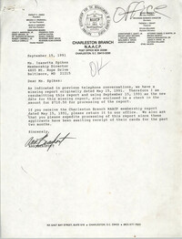 Letter from Ann Beaufort to Isazetta Spikes, September 15, 1991