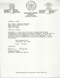 Letter from Barbara Kingston to Dora L. Howard, October 2, 1991