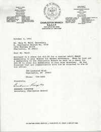Letter from Barbara Kingston to Mary W. Ward, October 2, 1991
