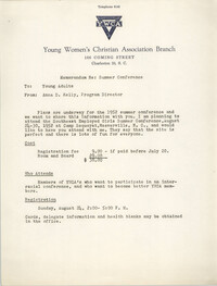 Coming Street Y.W.C.A. Memorandum, August 1952