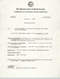 Letter from the Supreme Court of South Carolina, Commission on Continuing Lawyer Competence to Active Members of the South Carolina Bar under the MCLE Mandate, October 1, 1985