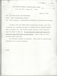 All African People's Revolutionary Party Memorandum, March 3, 1977
