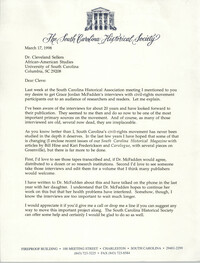 Letter from Stephen Hoffius to Cleveland Sellers, March 17, 1998