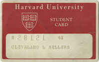 Cleveland Sellers Harvard University Student Card, 1969-70
