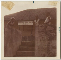 Three Girls Smiling Outside Dr. Martin Luther King, Jr. School, St. Maarten Island, Dutch West Indies