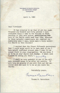 Letter from Thomas N. Carruthers to Cleveland Sellers, April 5, 1960