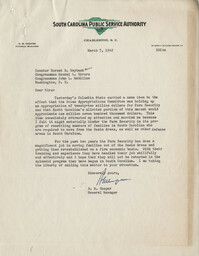 Santee-Cooper: Correspondence between Robert M. Cooper (General Manager of the South Carolina Public Service Authority) and Senator Burnet R. Maybank, March 1942