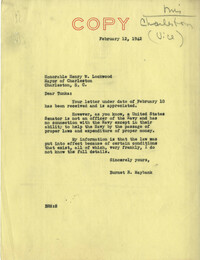 Charleston Vice: Correspondence between Charleston Mayor Henry W. Lockwood and Senator Burnet R. Maybank, February 1942