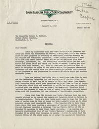 Santee-Cooper: Letter from Richard M. Jefferies (General Counsel of the South Carolina Public Service Authority) to Senator Burnet R. Maybank, January 5, 1942