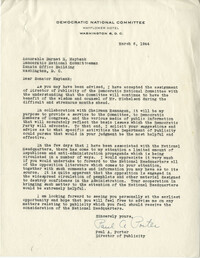 Democratic Committee: Correspondence between Paul A. Porter (Director of Publicity for the Democratic National Committee) and Senator Burnet R. Maybank, March 1944